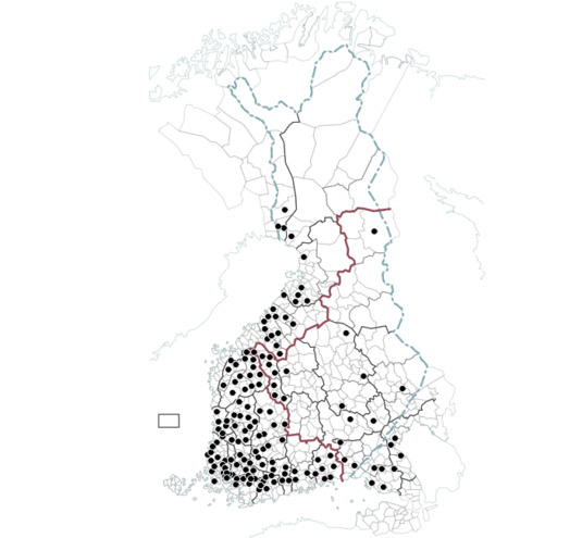 Härkäviikko-sanan levikkiä. Kuva: Suomen murteiden sanakirja.