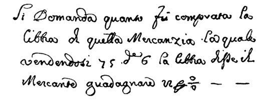 Italiankielistä käsikirjoitusta, jossa on käytetty prosenttimerkkiä.