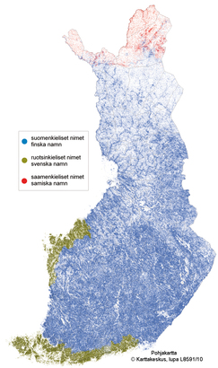 erikieliset nimet peruskartassa