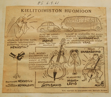 Täpö ja haarasoipio. Kari Suomalainen, Helsingin Sanomat 1962.
