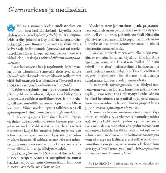 Ajan sana 1 2009: Glamourkissa ja mediaeläin