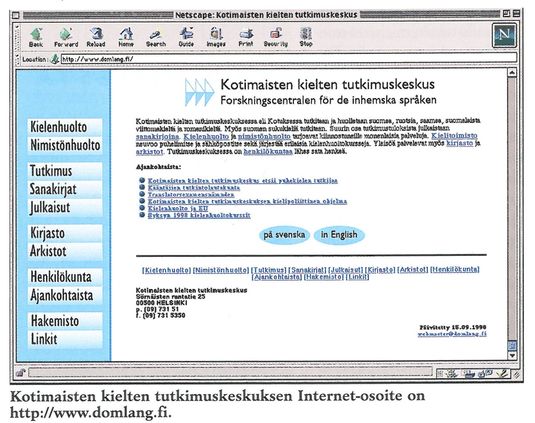 Kotuksen verkkosivut 1998. Kuva: Hiidenkivi 1998.