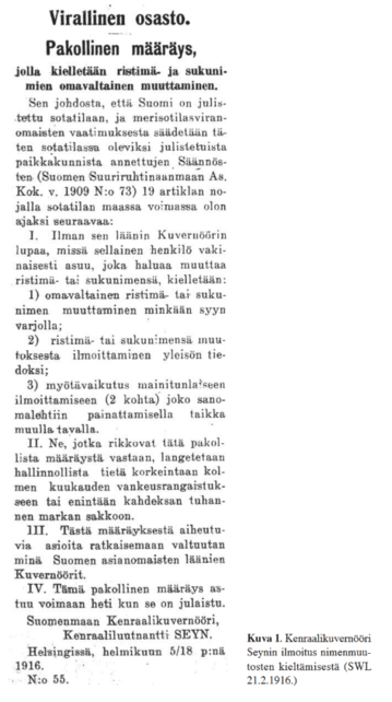 Kenraalikuvernöörin määräys 1916. Kuva: Se tavallinen Virtanen.
