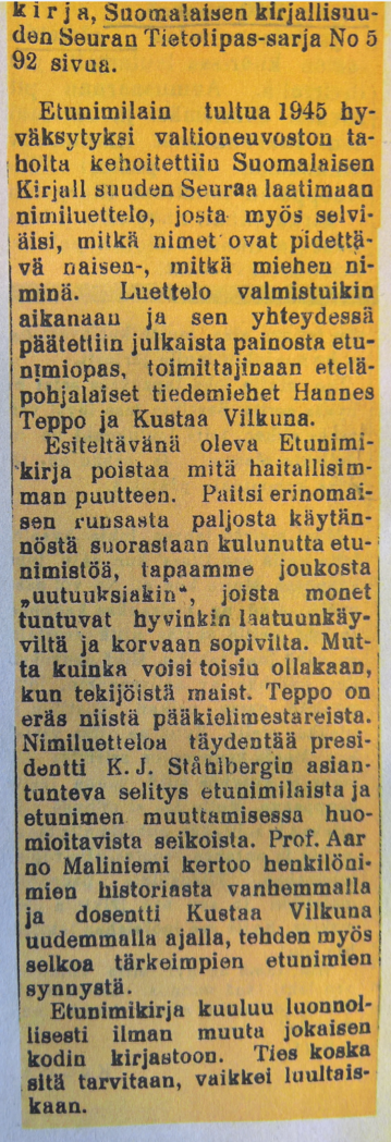 Lehtileike. Lapuan Sanomat, 29.12.1948. Kuva: Kotuksen arkisto.