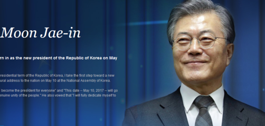 Moon Jae-in. Kuvakaappaus sivulta http://www.korea.net/Government/Current-Affairs/National-Affairs?affairId=534, 1.6.2017.