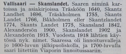 Vallisaari-artikkeli kirjasta Helsingin kadunnimet (1970). Kuva: Suvi Syrjänen, Kotus.