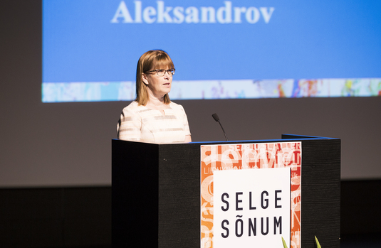 Karin Aleksandrov Tallinnan Selge sõnum -konferenssissa 8.9.2017. Kuva: Helen Melesk.