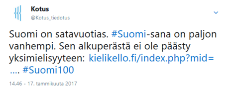 Ruutukaappaus Kotuksen twiitistä, tammikuu 2017.