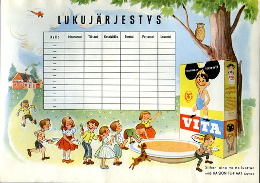 Lukujärjestys vuodelta 1957. Kuva: Turun museokeskus. CC BY-ND 4.0.