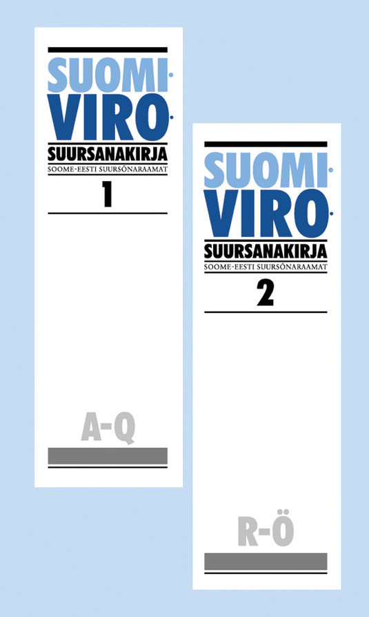 Suomi–viro-suursanakirjan osien selkämykset. Graafinen suunnittelu: Jüri Kaarma.