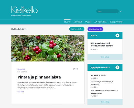 Kielikello 3/2019. Kuvakaappaus lehden verkkosivuilta.