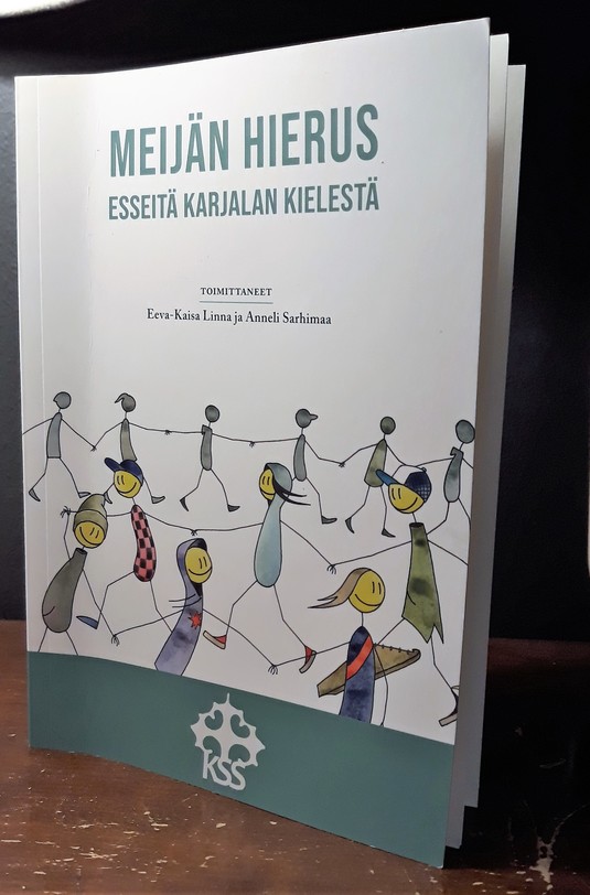 Meijän hierus. Esseitä karjalan kielestä. Kannen sekä teoksen muun kuvituksen on laatinut karjalainen taiteilija Ilya Padchin. Kuva: Kotuksen kirjasto.Kuva: Kotuksen kirjasto.