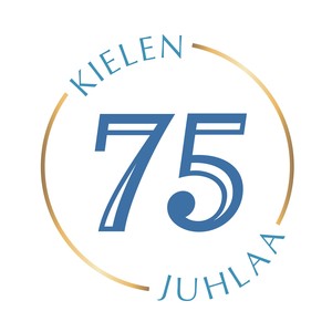 Kielitoimiston 75-vuotisjuhlavuoden logo.