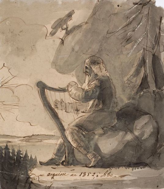 Anders Ekman. Väinämöinen. 1852. Paperi, tussi, vesiväri. 21 x 18 cm. Kuva: Kansallisgalleria.