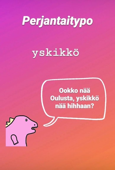 Kielen juhlaa 75 -perjantaitypo Instagramissa: yskikkö. Kuva: Ulla Onkamo, Kotus.