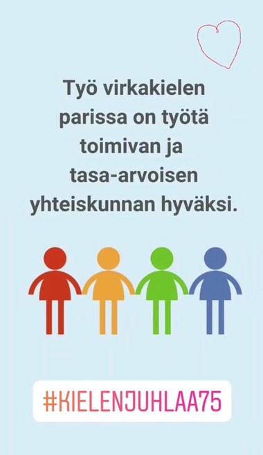 Kielen juhlaa 75 -Instagram-tili: Työ virkakielen parissa on työtä toimivan ja tasa-arvoisen yhteiskunnan hyväksi. Kuva: Hanna Virtakangas, Kotus.