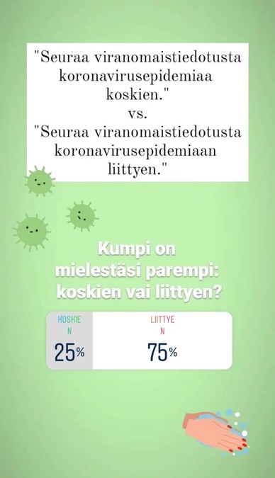 Kielen juhlaa 75 -Instagram-tili: "Koskien vai liittyen?" kapulakielikyselyssä. Kuva: Hanna Virtakangas, Kotus.