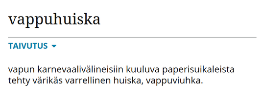 Vappuhuiska-artikkeli Kielitoimiston sanakirjassa.