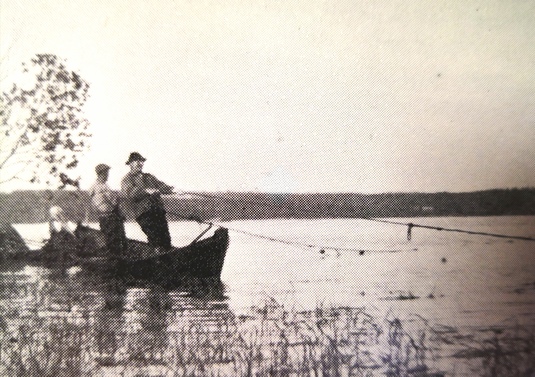 Nuotanvetoa Ilomantsin Liusvaarassa 1927. Veden viljaa -kirjan kuvitusta. Kuva: Jussi Turunen.