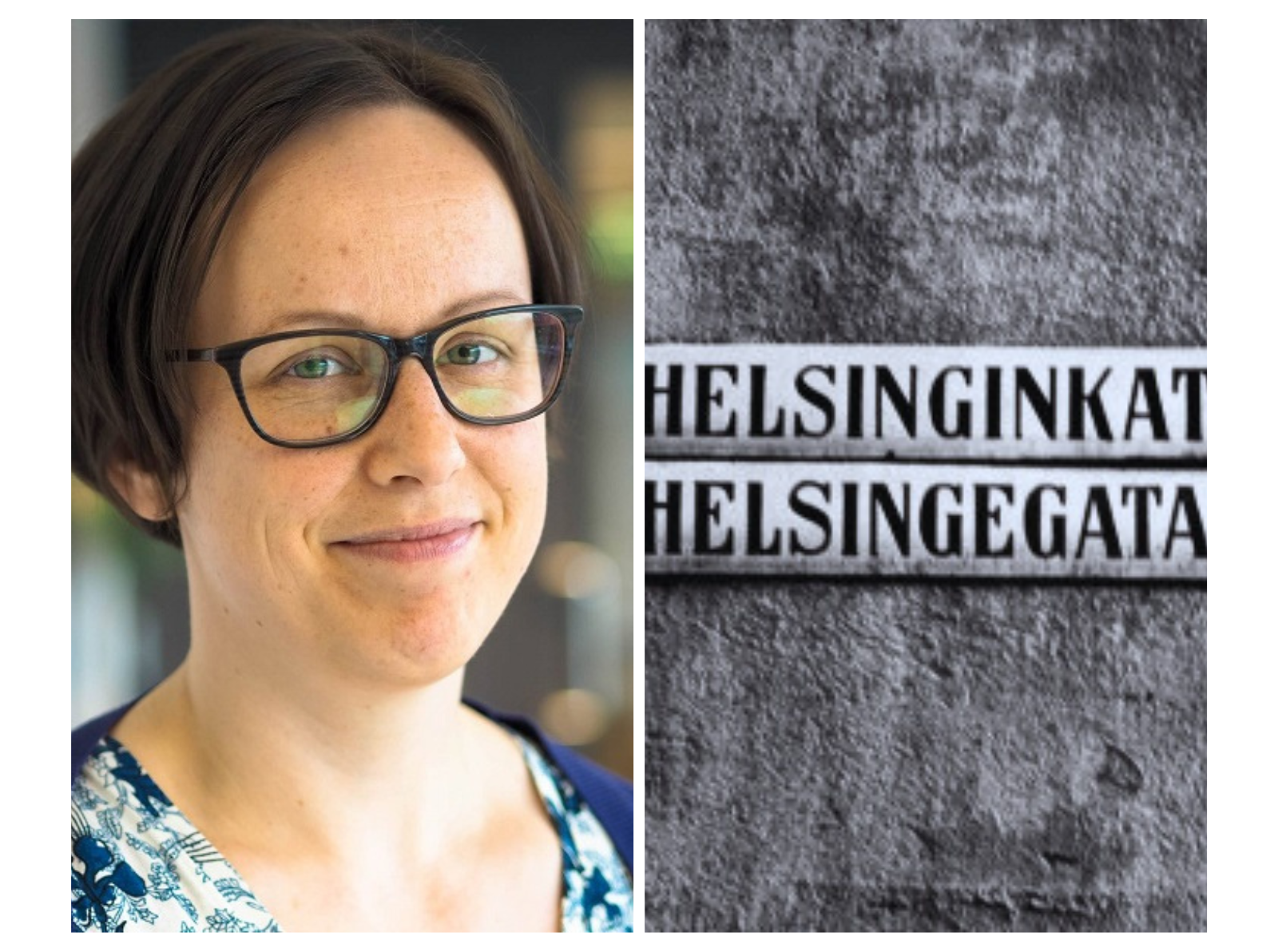 Maria Vidberg och Helsingegatans skylt