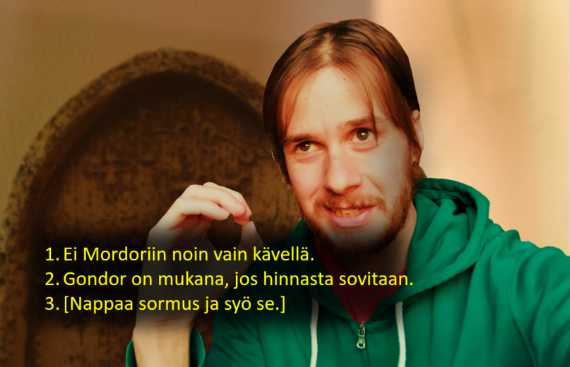 Kuvitteellista videopelidialogia. Kuva: Risto Uusikoski, Kotus.