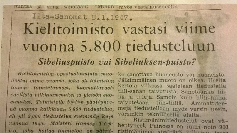 5800 tiedustelua. Ilta-Sanomat 8.1.1947.