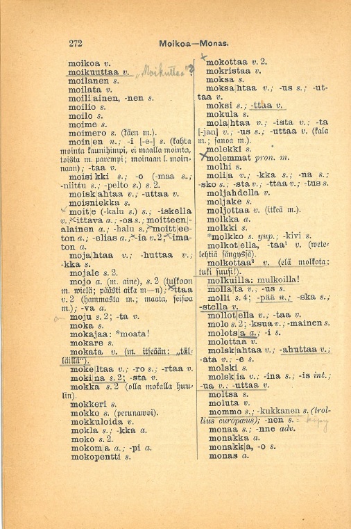 Suomen kielen keräilysanaston (E. A. Ekman 1899) sivu. Suomalaisen Kirjallisuuden Seura.