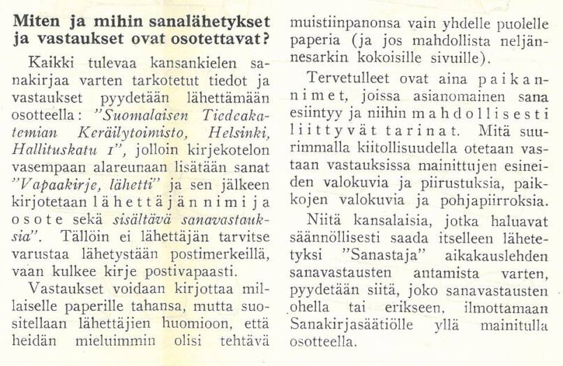 Sanalippujen postitusohje Sanastajassa nro 3, 1927.