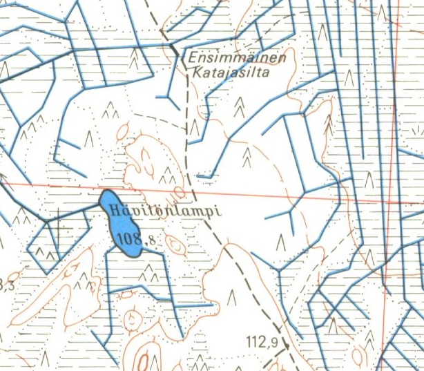 Kiteen Hävitönlampi. Kuva: Maanmittauslaitoksen Vanhat painetut kartat.