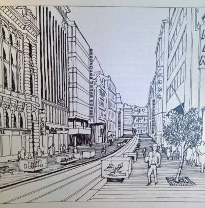 Aleksanterinkatu jalankulkukatuna, Helsinki-Seuran vuosikirja 1968. Kuva: Suvi Syrjänen, Kotus.