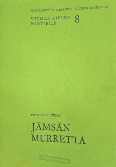 Jämsän murretta -kirjan kansi. 1980. Julkaisija: Kotimaisten kielten tutkimuskeskus.