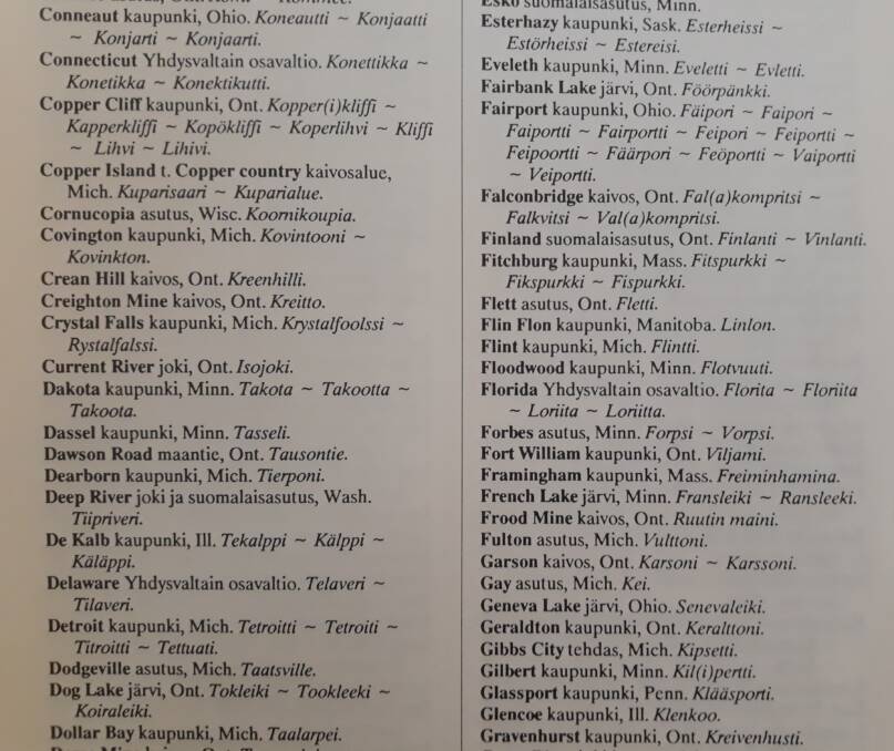 Pertti Virtarannan artikkeli Pohjois-Amerikan paikannimiä amerikansuomalaisten kielenkäytössä. Siirtolaisuus-lehti, 2/1990.