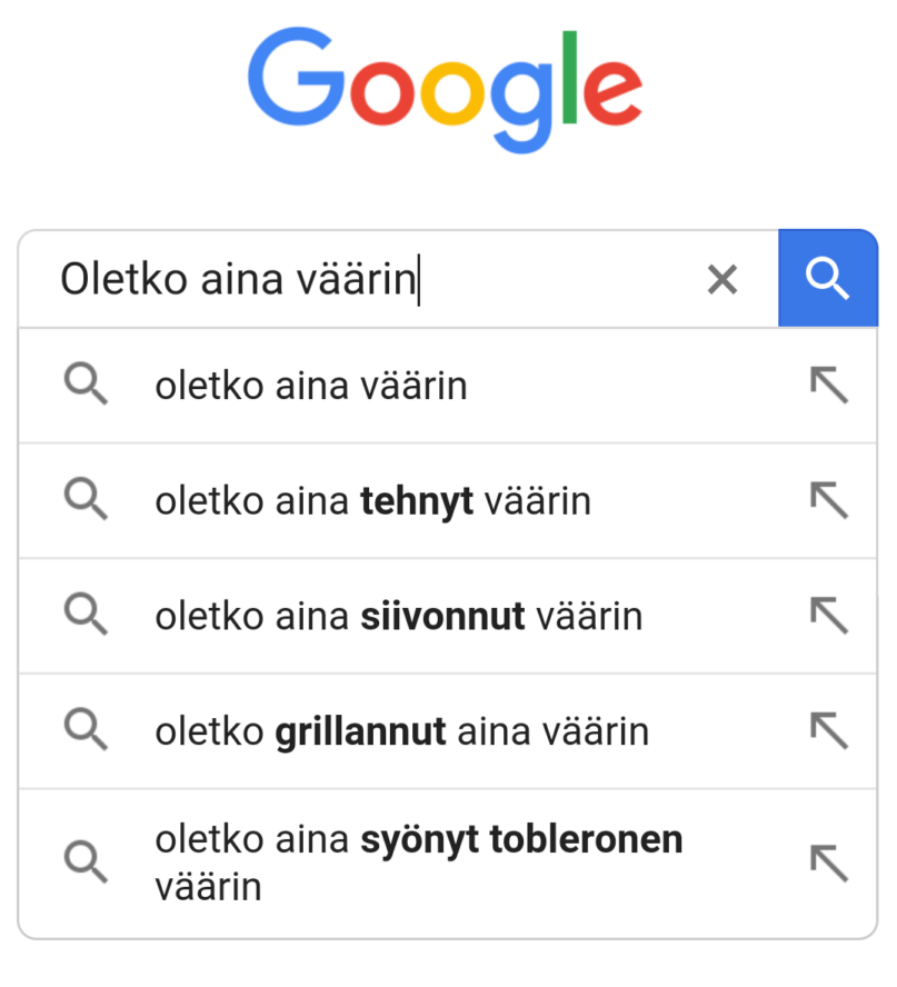 Google-haku Oletko aina väärin. Kuva: Minna Pyhälahti, Kotus.