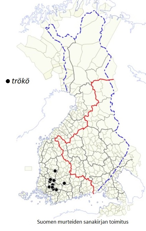 Trökö-sanan levikki. Suomen murteiden sanakirjan toimitus, Kotus.