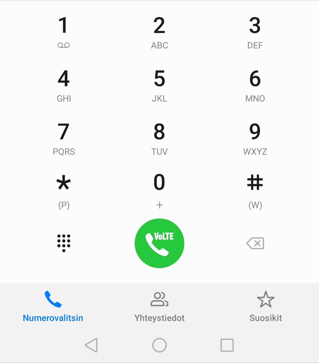VoLTE-teksti luurinäppäimessä. Kuvankaappaus: Marianne Laaksonen, Kotus.