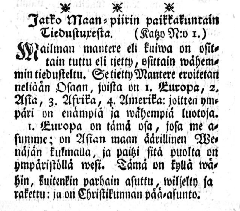 Parhain asuttu, wiljelty ja rakettu. Kuvakaappaus Suomenkielisten Tieto-Sanomien numerosta 2/1776. Kansalliskirjaston digitaaliset aineistot.