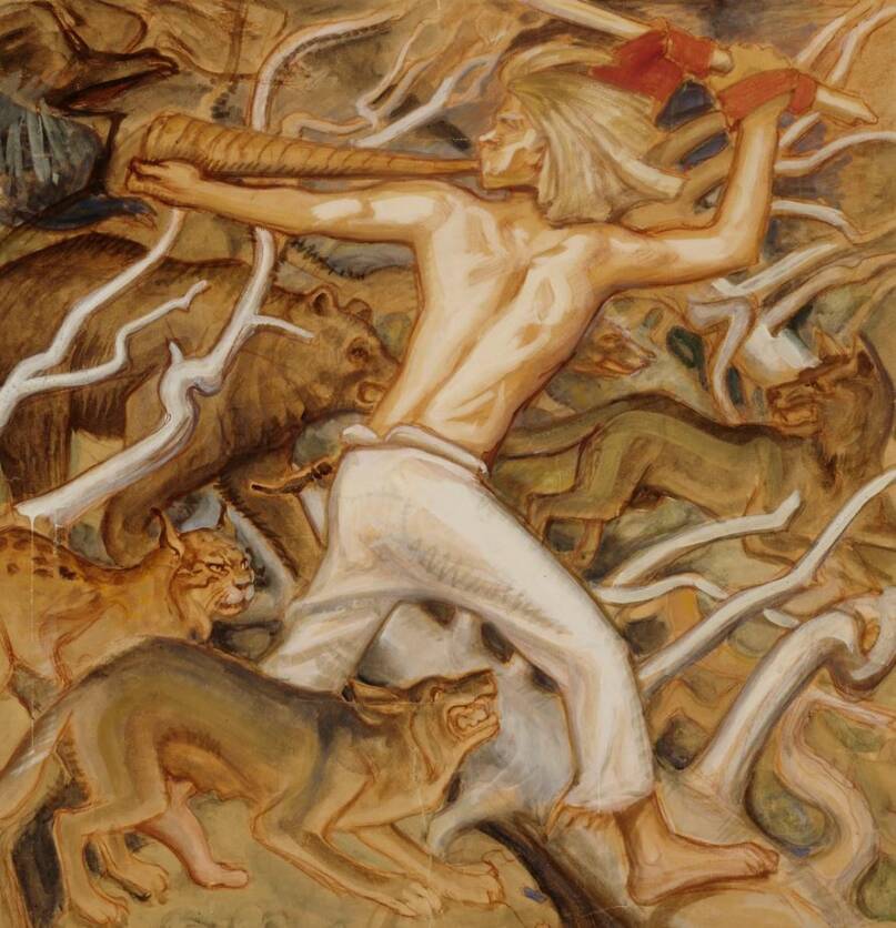 Akseli Gallen-Kallela. Kullervo petokarjoineen. 1917. Vesiväri paperille, 70 x 68 cm. Kuva: Kansallisgalleria.