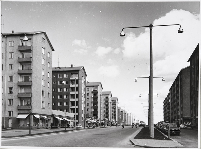 Kerrostaloja Kalevan kaupunginosassa Tampereella 1960-luvulla. Kuva: H. Lehmusto. Museovirasto.