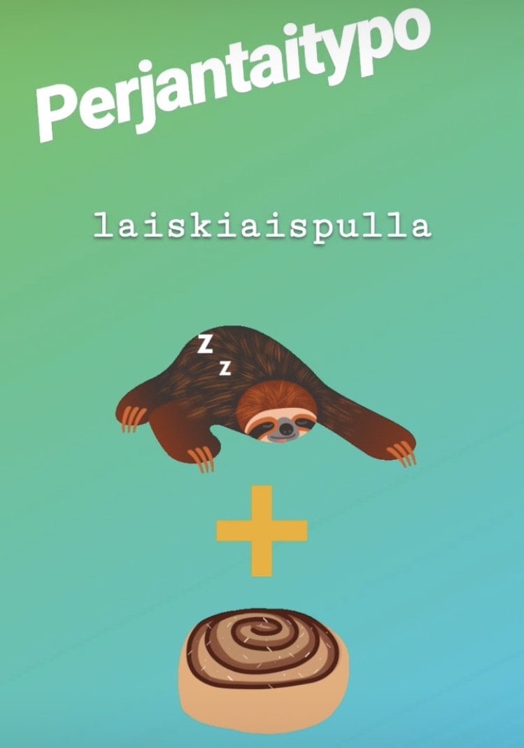 Perjantaitypo: laiskiaispulla. Kuvassa laiskiainen ja pulla.