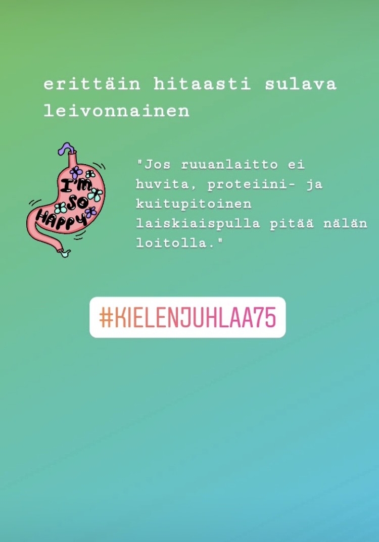 erittäin hitaasti sulava leivonnainen

"Jos ruuanlaitto ei huvita, proteiini- ja kuitupitoinen laiskiaispulla pitää nälän loitolla."