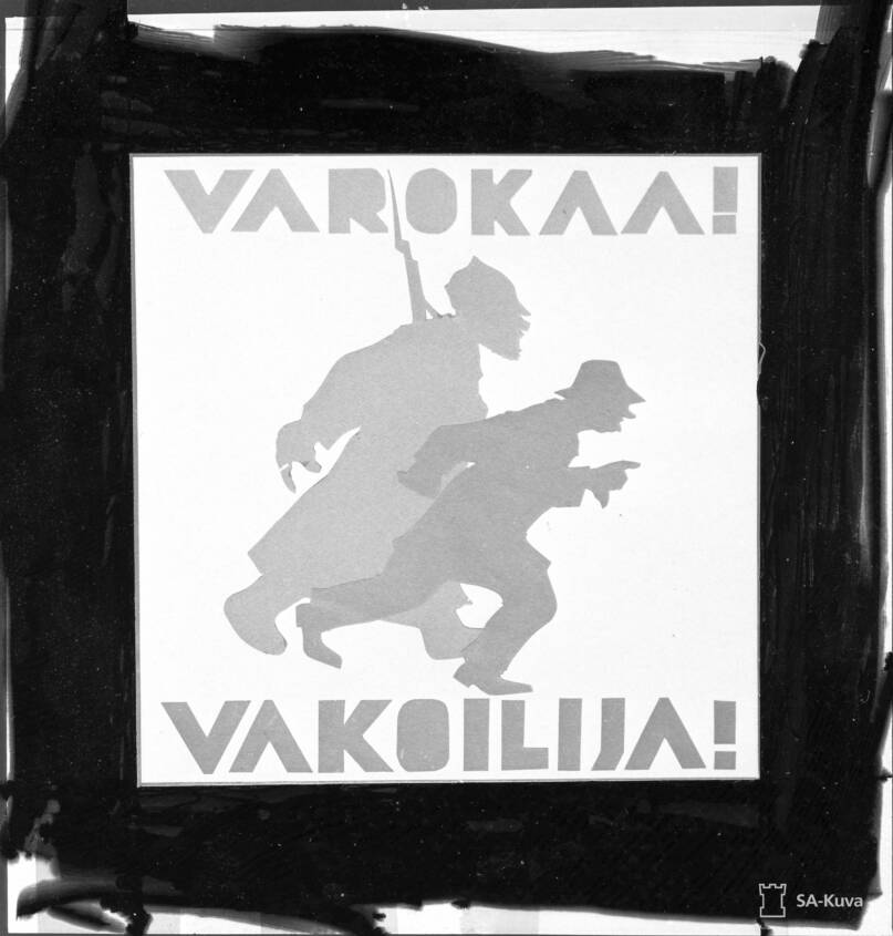 Varokaa! Vakoilija! Juliste talvisodan ajalta. Kuva: Sotamuseo. CC BY 4.0.