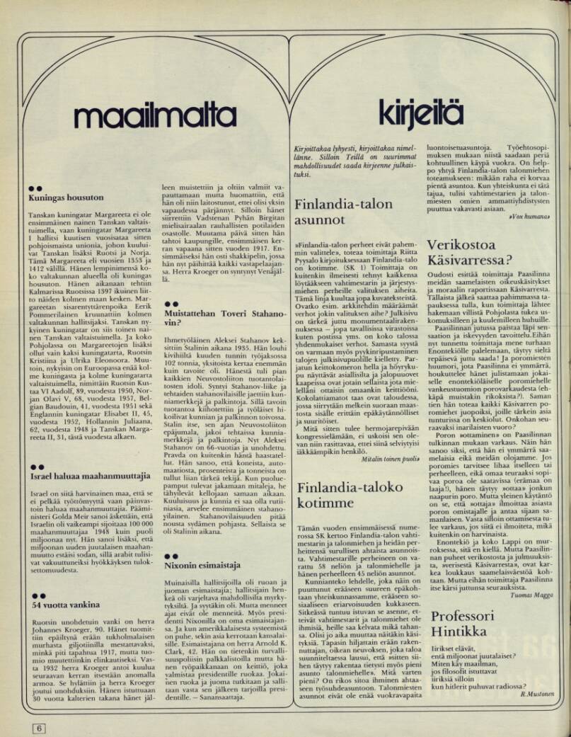 Kuningas Housuton. Suomen kuvalehti 4/1972.