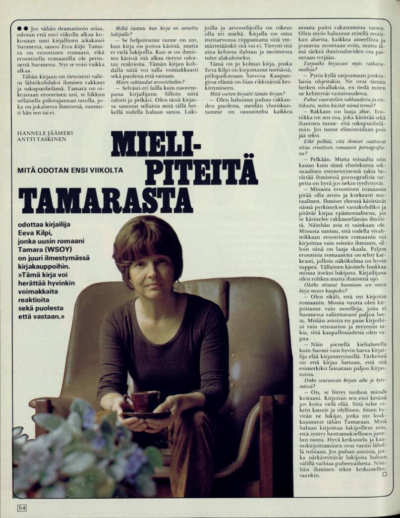 Mielipiteitä Tamarasta. Suomen kuvalehti 43/1972.