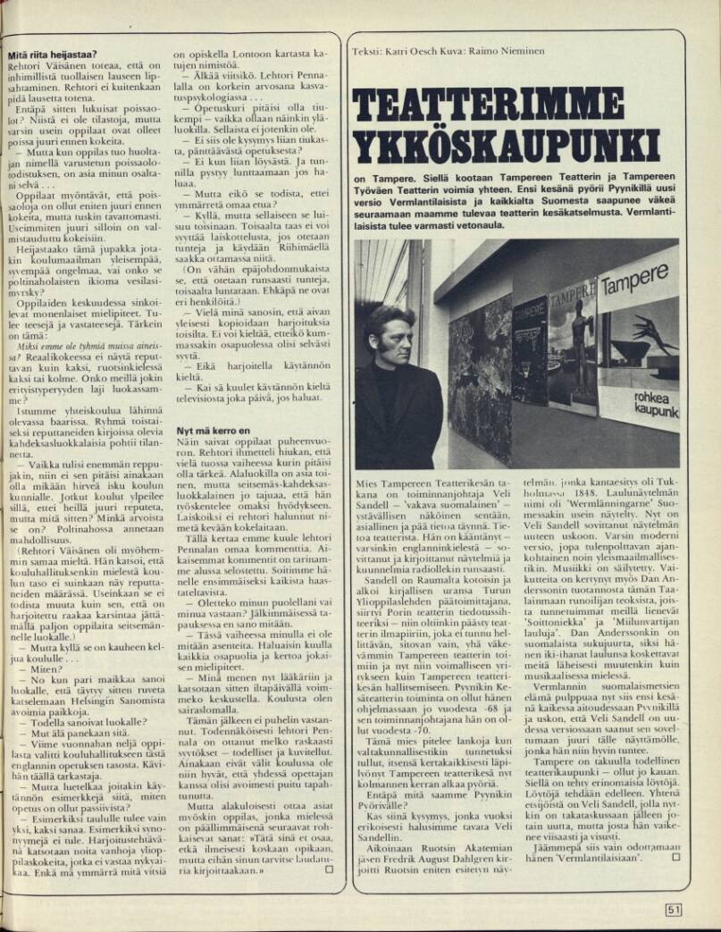 Teatterimme ykköskaupunki. Suomen kuvalehti 17/1972.