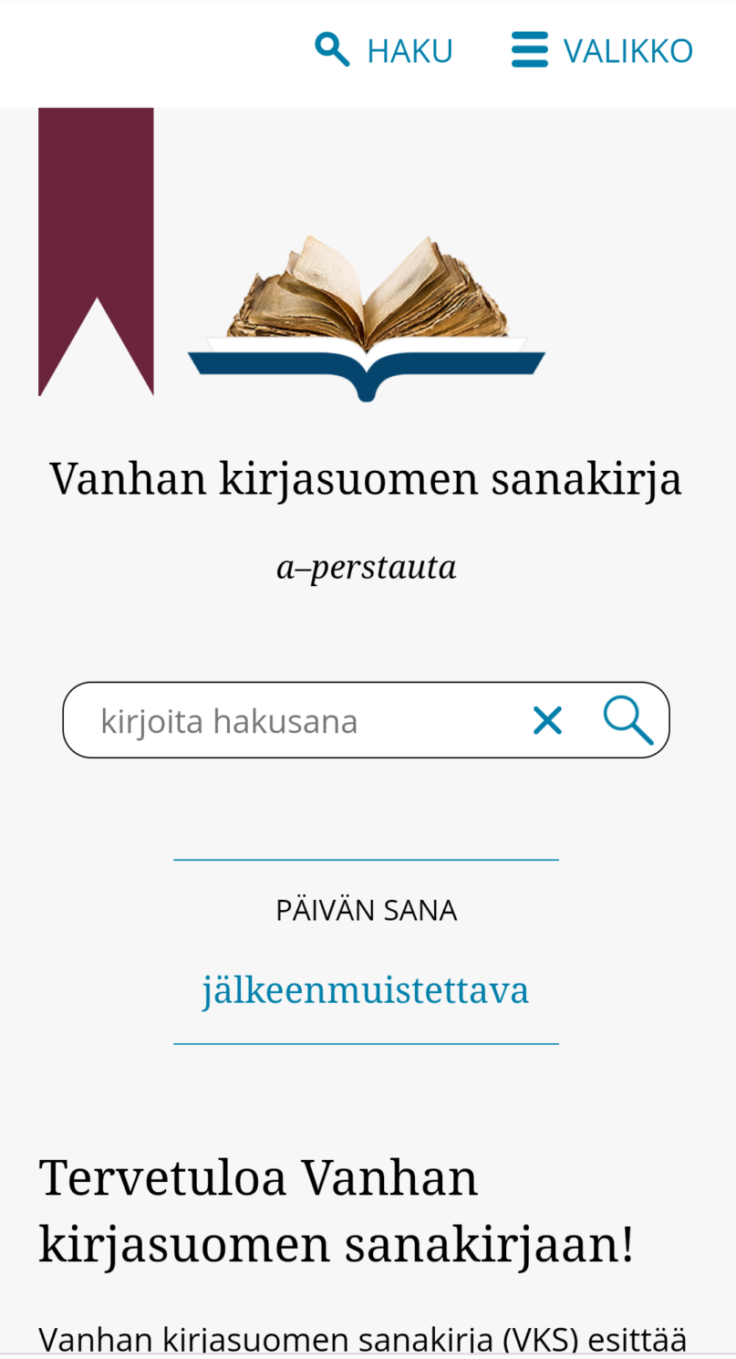 Kuvakaappaus Vanhan kirjasuomen sanakirjasta.