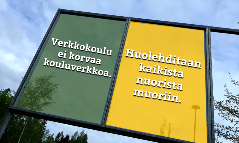 Vasemmalla Markus Leikolan sommittelema vaalilause. Oikealla Twitter-käyttäjän @HietikkoH riimittelyä.